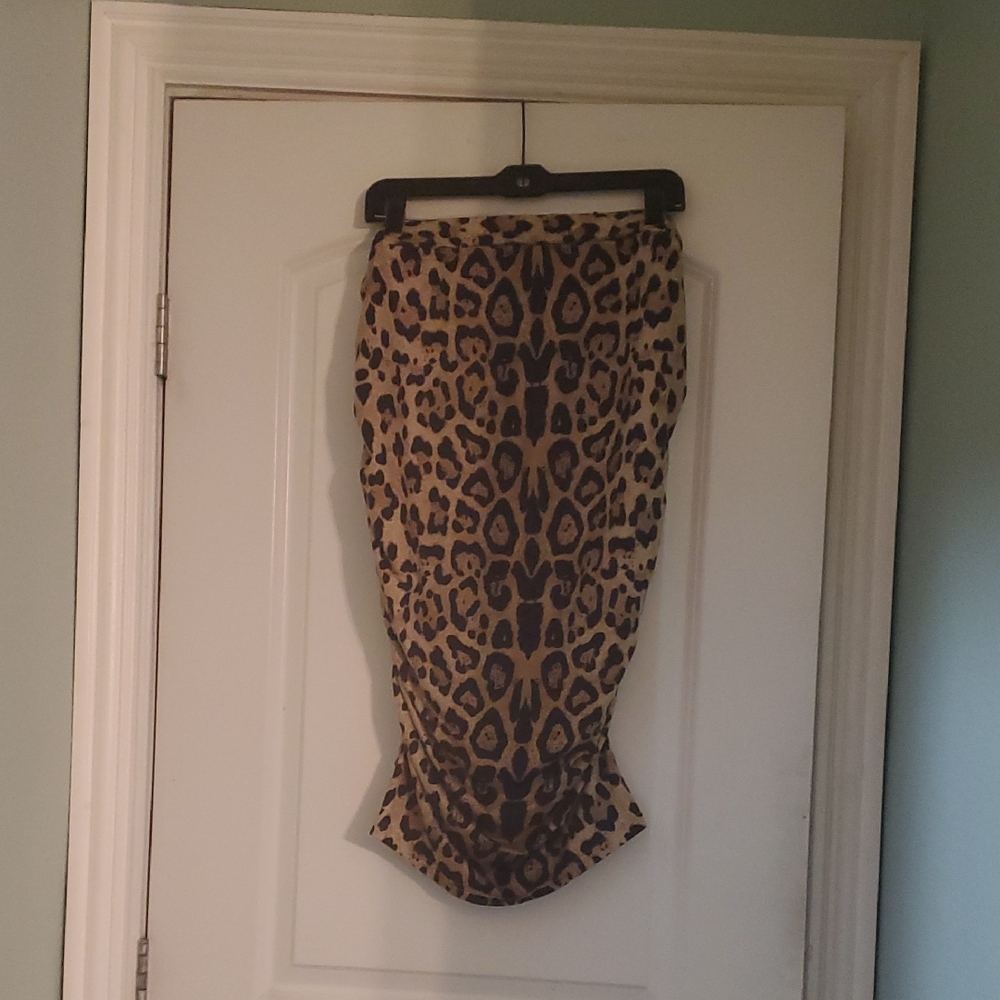 Leopard Print Pencil Skirt - Brown/Black
